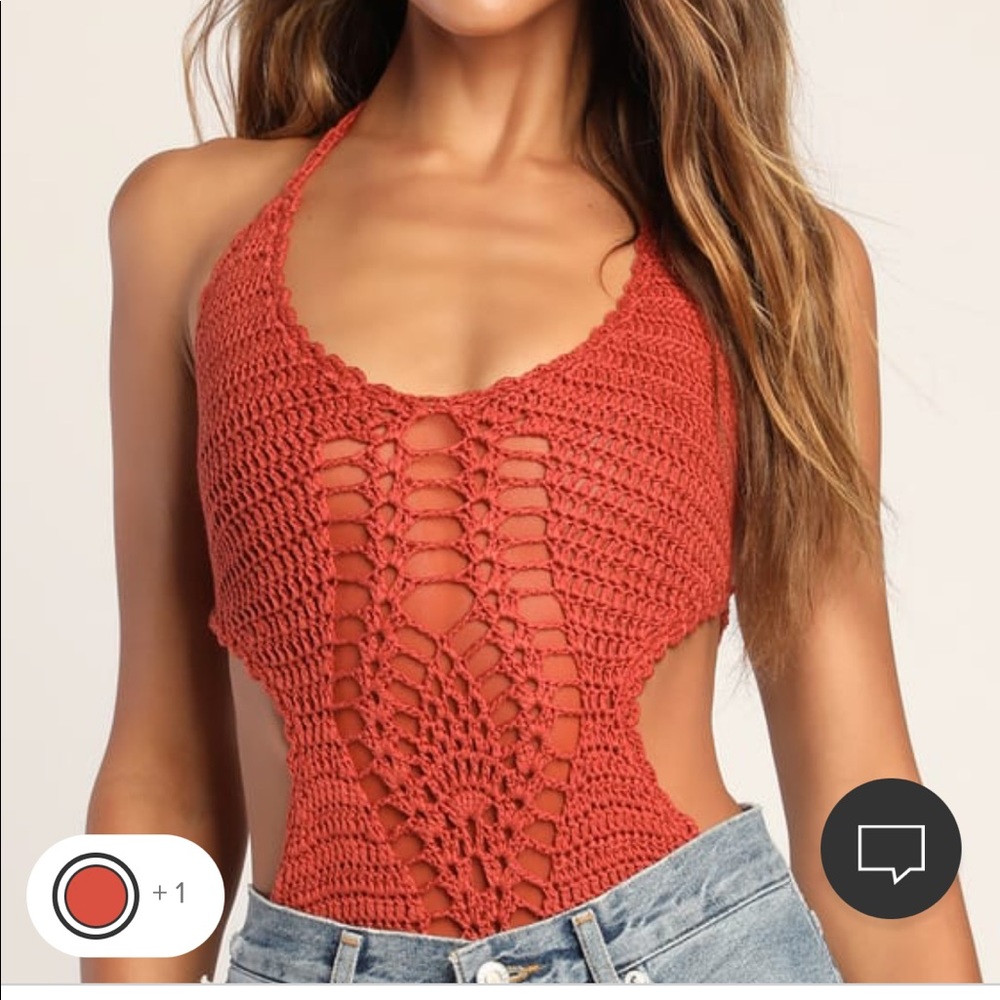 Summer Escape Terracotta Crochet Cutout Sleeveless Bodysuit